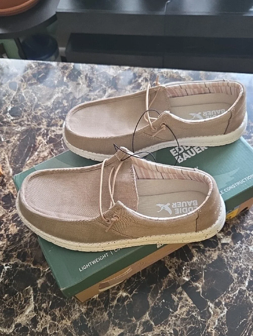 Eddie Bauer Men’s Tan Canvas Slip-On Loafers
